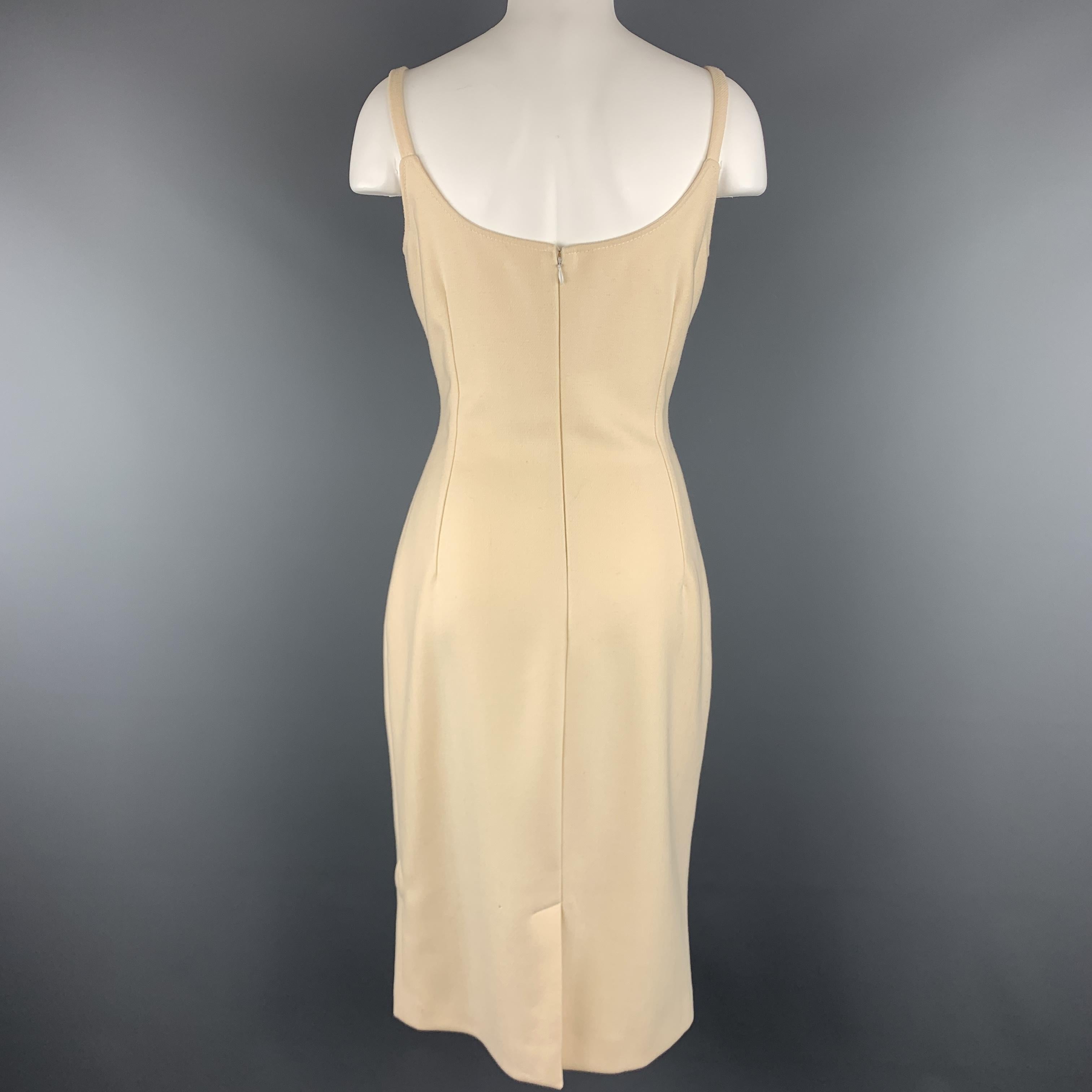 DOLCE & GABBANA Size 8 Cream Virgin Wool SPaghetti Strap Slip Sheath Dress In Excellent Condition In San Francisco, CA