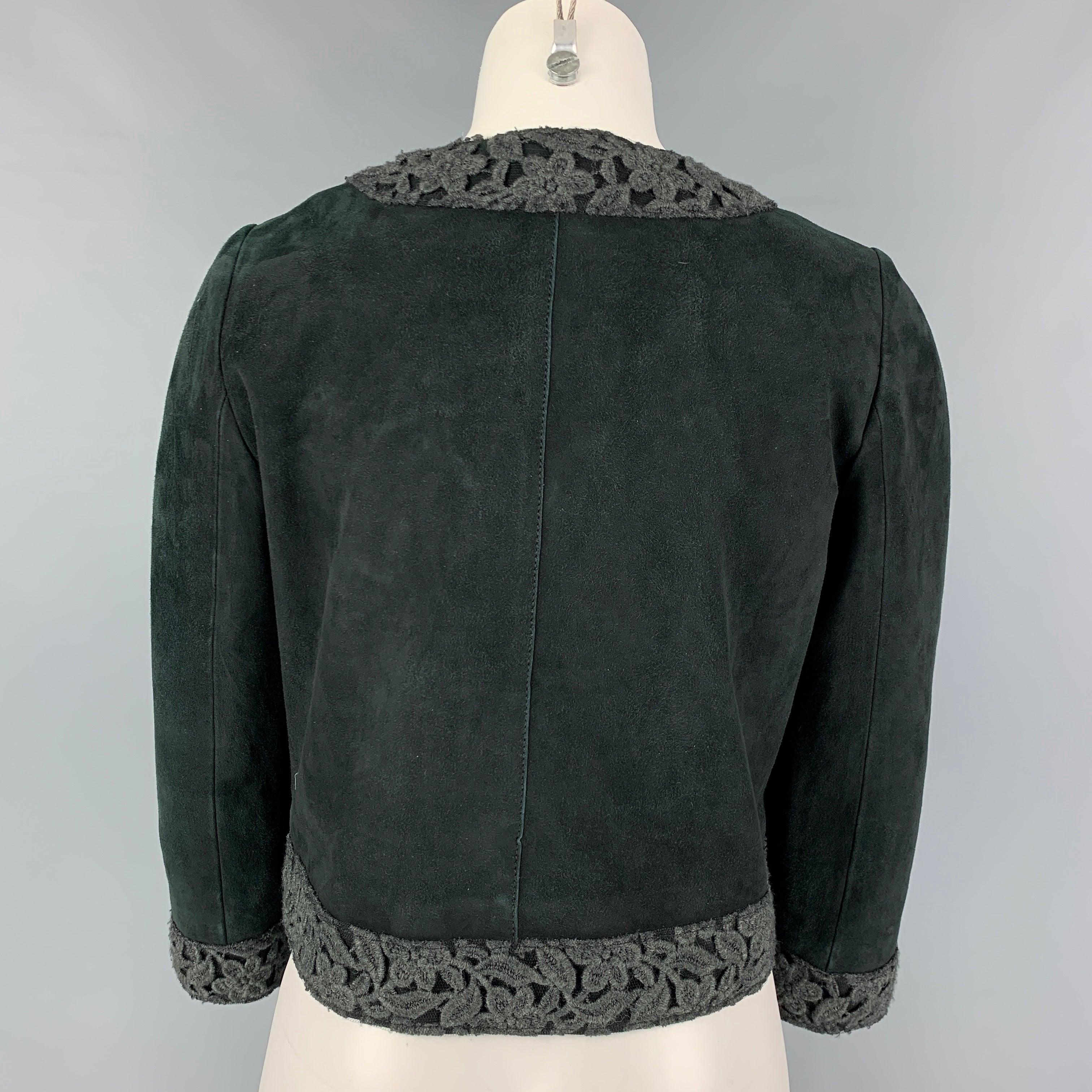 DOLCE & GABBANA Size 8 Dark Green Suede Mixed Patterns Jacket In Good Condition For Sale In San Francisco, CA