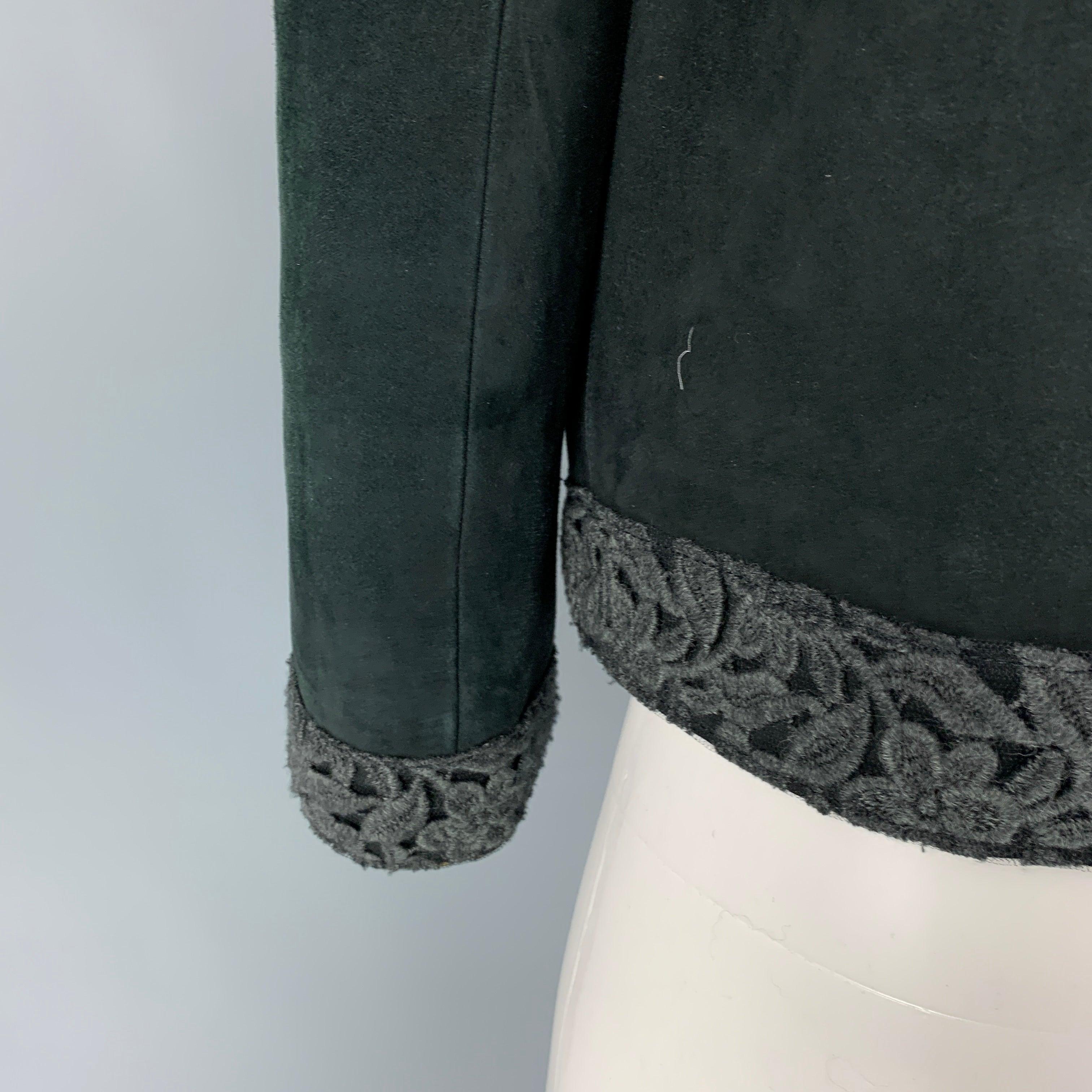 Women's DOLCE & GABBANA Size 8 Dark Green Suede Mixed Patterns Jacket For Sale