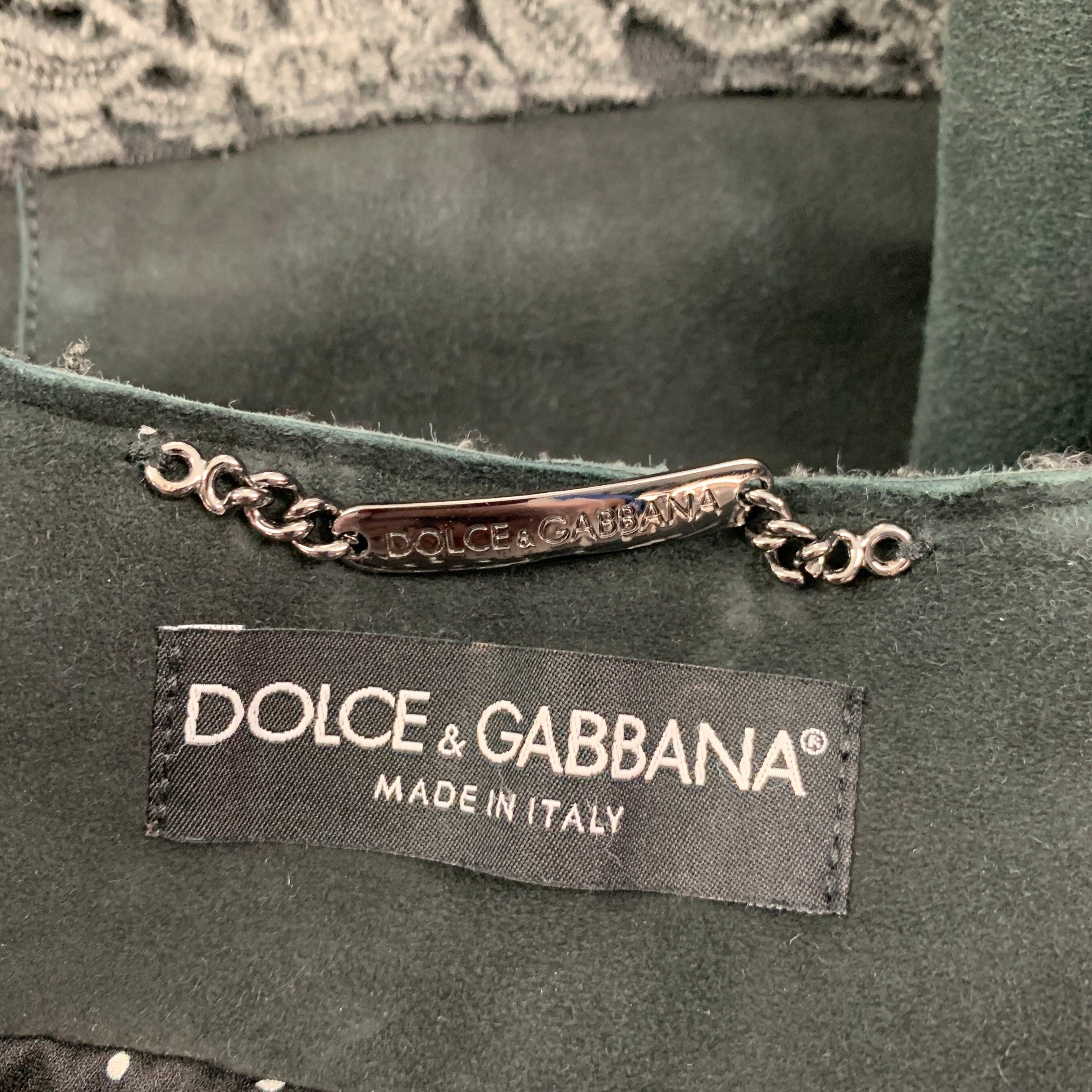 DOLCE & GABBANA Size 8 Dark Green Suede Mixed Patterns Jacket For Sale 2