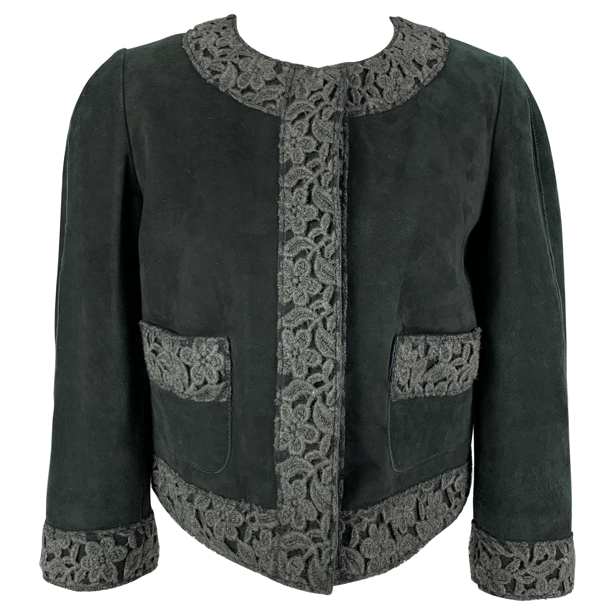 DOLCE & GABBANA Giacca con motivi misti in pelle scamosciata verde scuro taglia 8