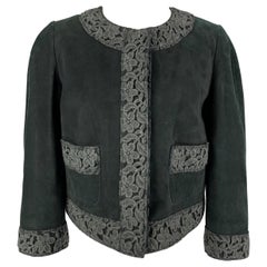 DOLCE & GABBANA Giacca con motivi misti in pelle scamosciata verde scuro taglia 8