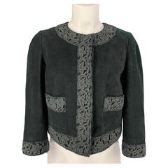 DOLCE & GABBANA Size 8 Dark Green Suede Mixed Patterns Jacket