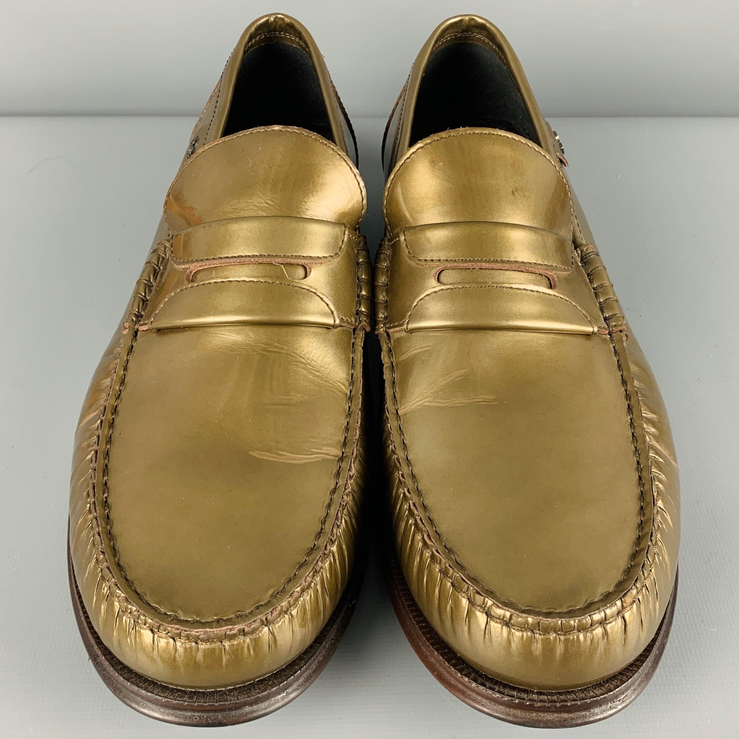 DOLCE & GABBANA Size 8 Green Patent Leather Penny Loafers In Good Condition For Sale In San Francisco, CA