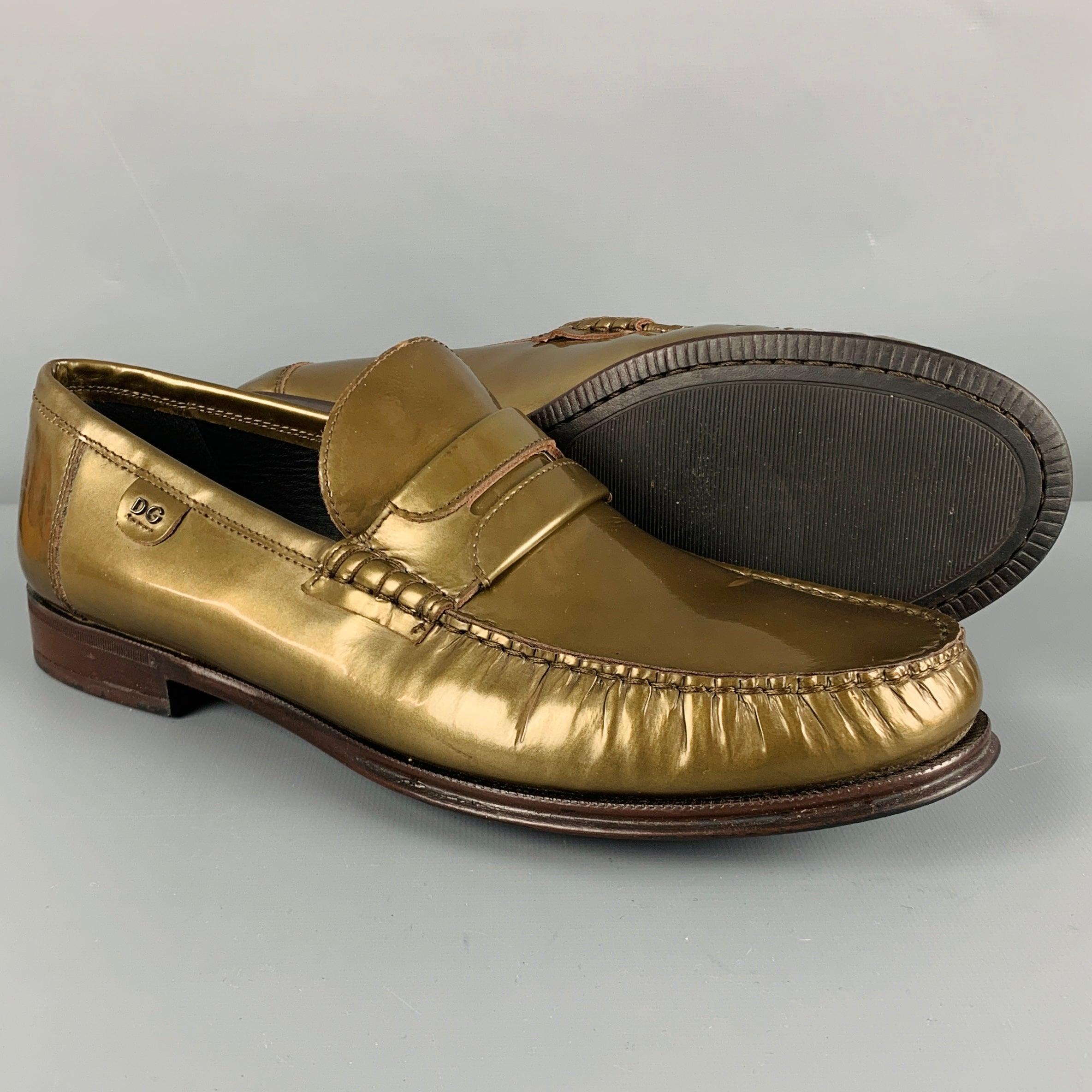 Men's DOLCE & GABBANA Size 8 Green Patent Leather Penny Loafers For Sale