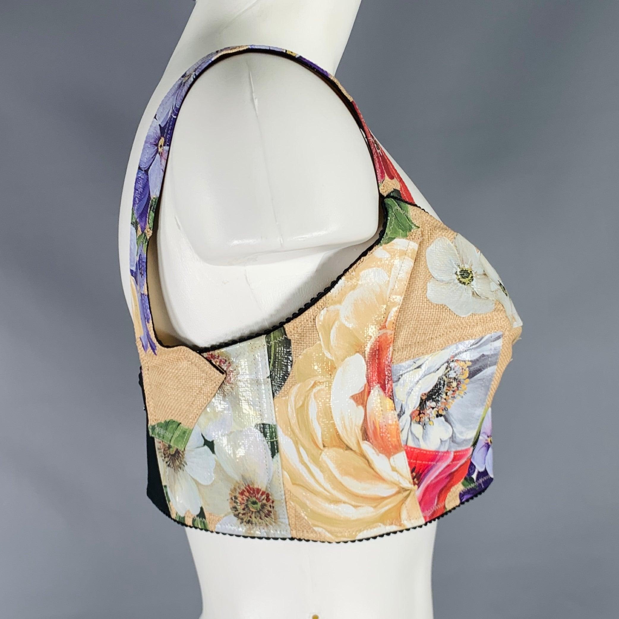 Beige DOLCE & GABBANA Size 8 Multi Color Nylon Blend Floral Bralette For Sale
