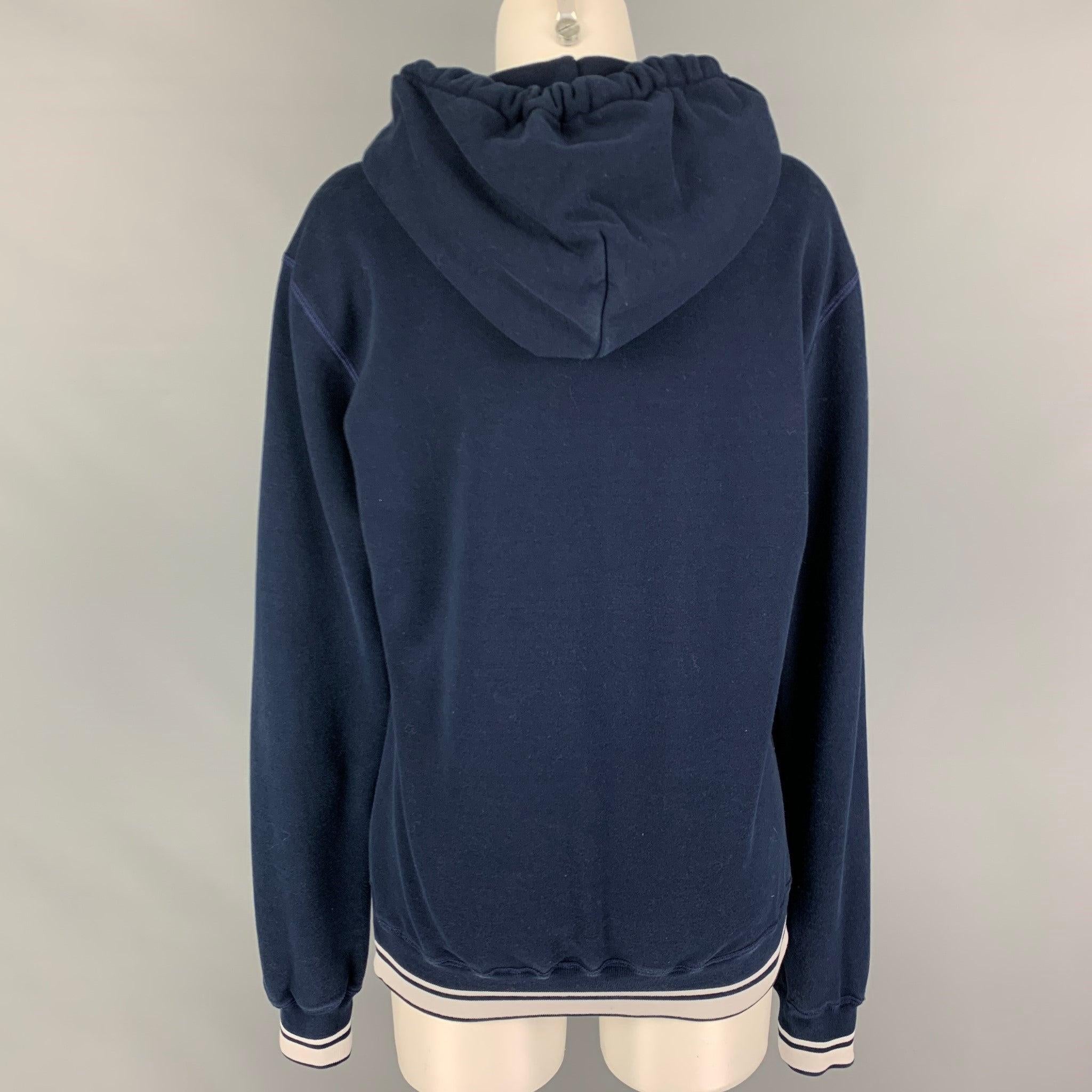 DOLCE & GABBANA Size 8 Navy White Cotton Polyester Logo Hoodie In Good Condition For Sale In San Francisco, CA