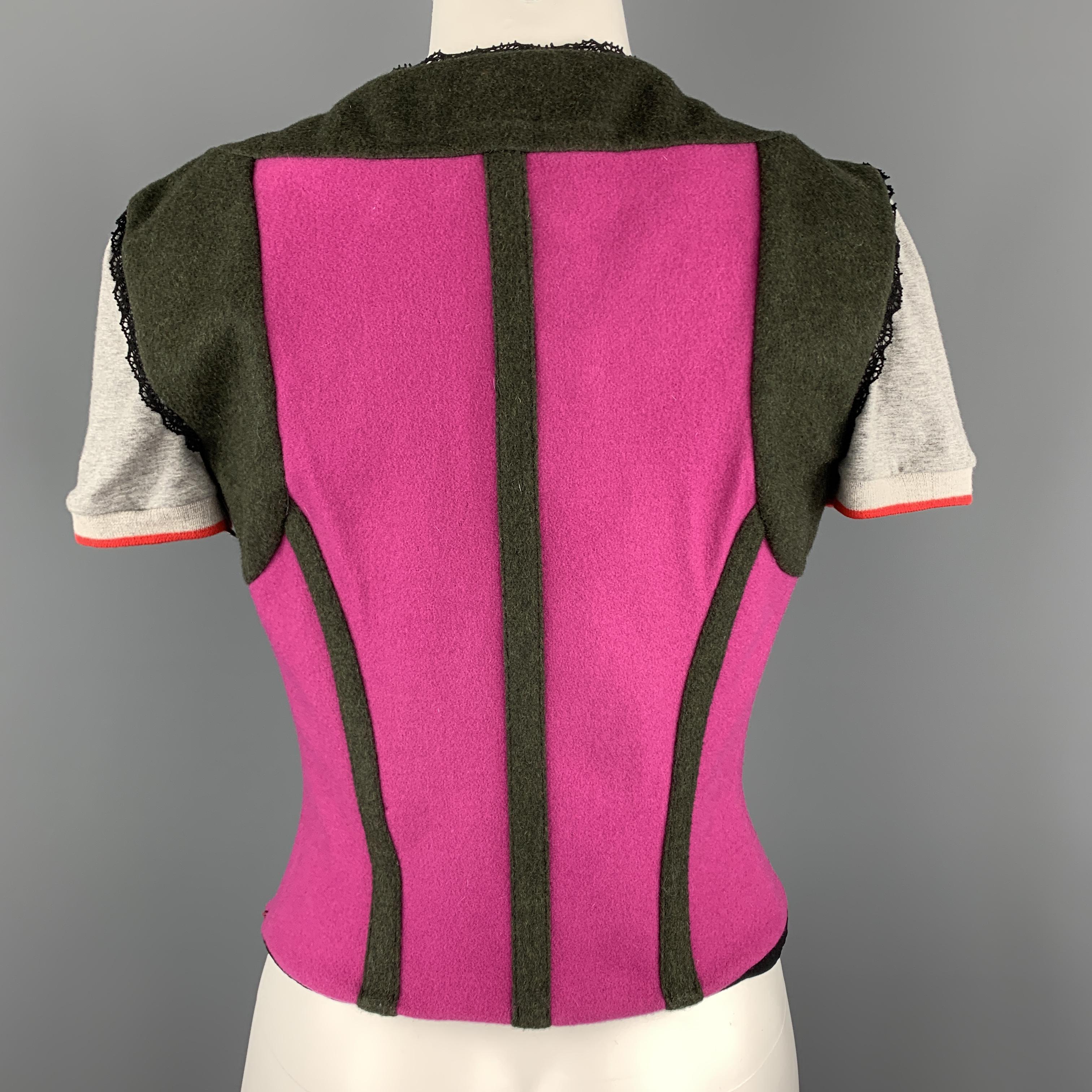 DOLCE & GABBANA Size 8 Olive & Fuchsia Color Block Bustier Top In New Condition In San Francisco, CA