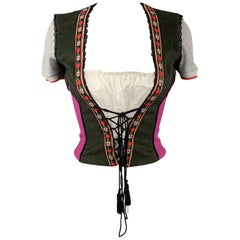 DOLCE 
GABBANA Size 8 Olive 
Fuchsia Color Block Bustier Top