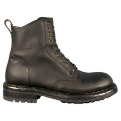 DOLCE & GABBANA Size 8.5 Black Leather Combat Ankle Boots