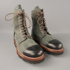 DOLCE & GABBANA Size 8.5 Slate Two Toned Leather Lace Up Boots