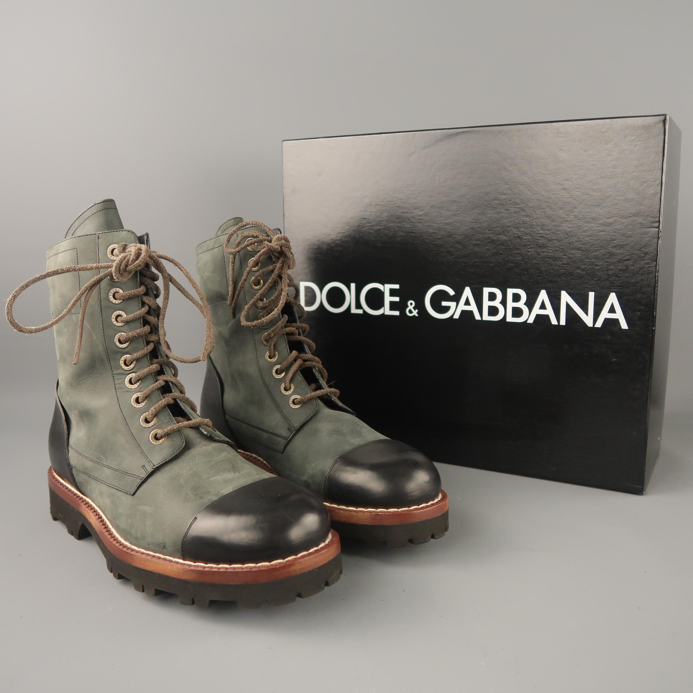 DOLCE & GABBANA Size 8.5 Slate Two Toned Leather Lace Up Boots 3