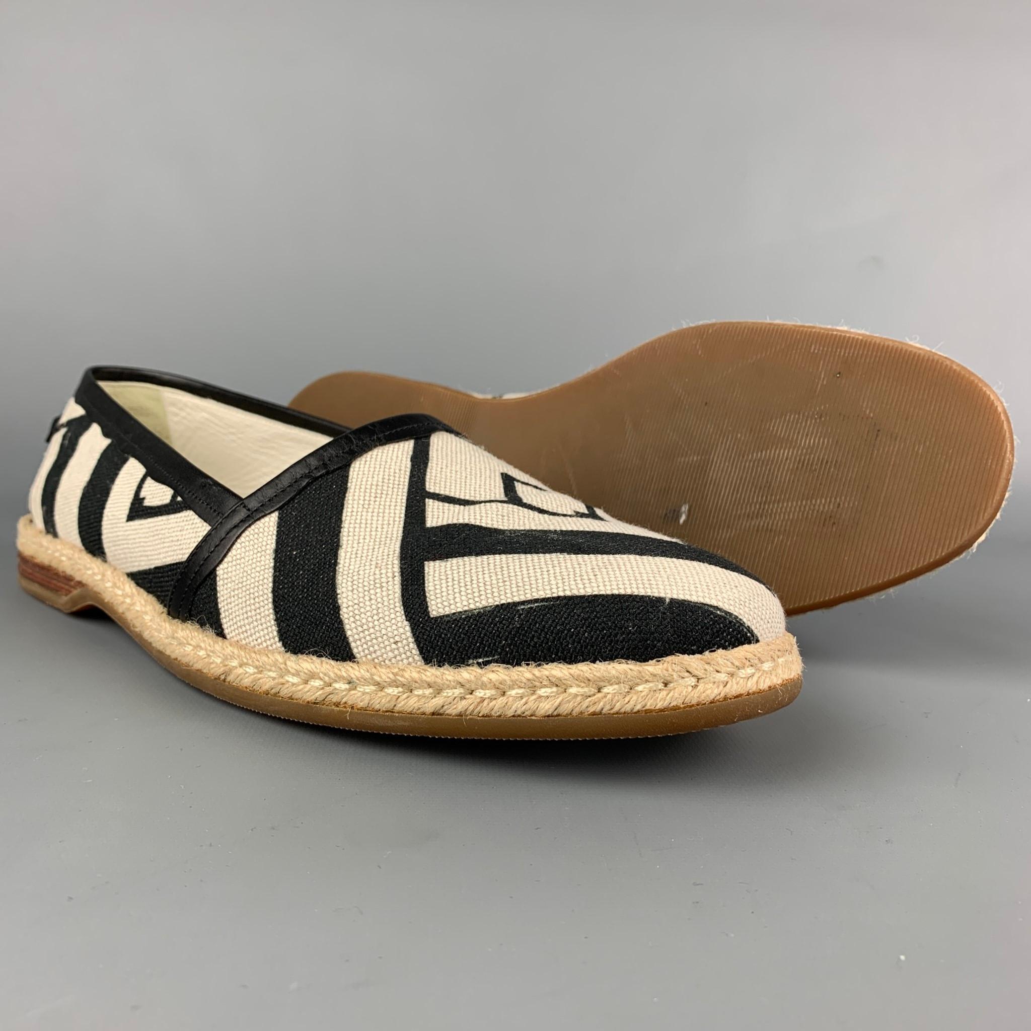Beige DOLCE & GABBANA Size 9 Off White & Black Stripe Canvas Espadrille Loafers