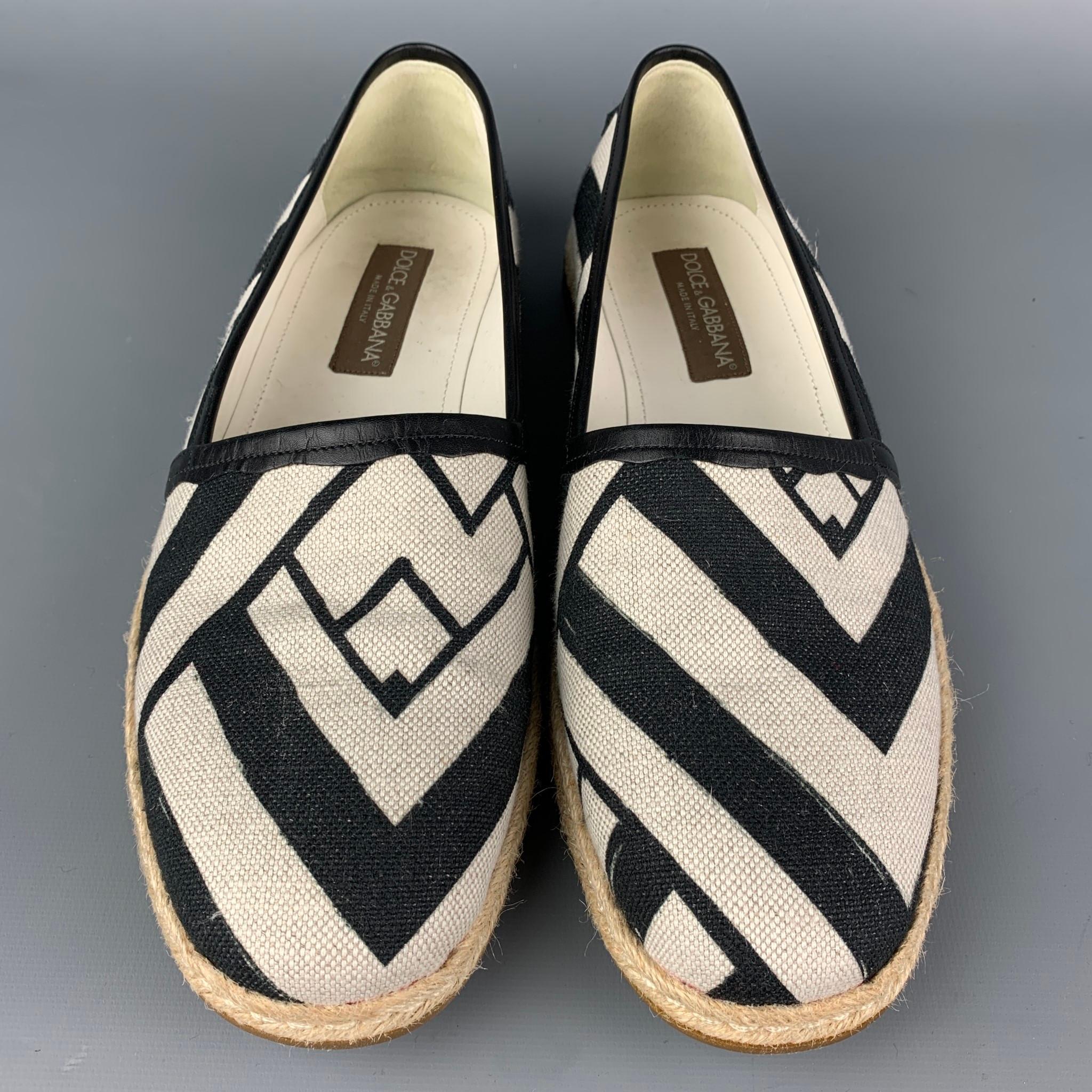 DOLCE & GABBANA Size 9 Off White & Black Stripe Canvas Espadrille Loafers In Good Condition In San Francisco, CA