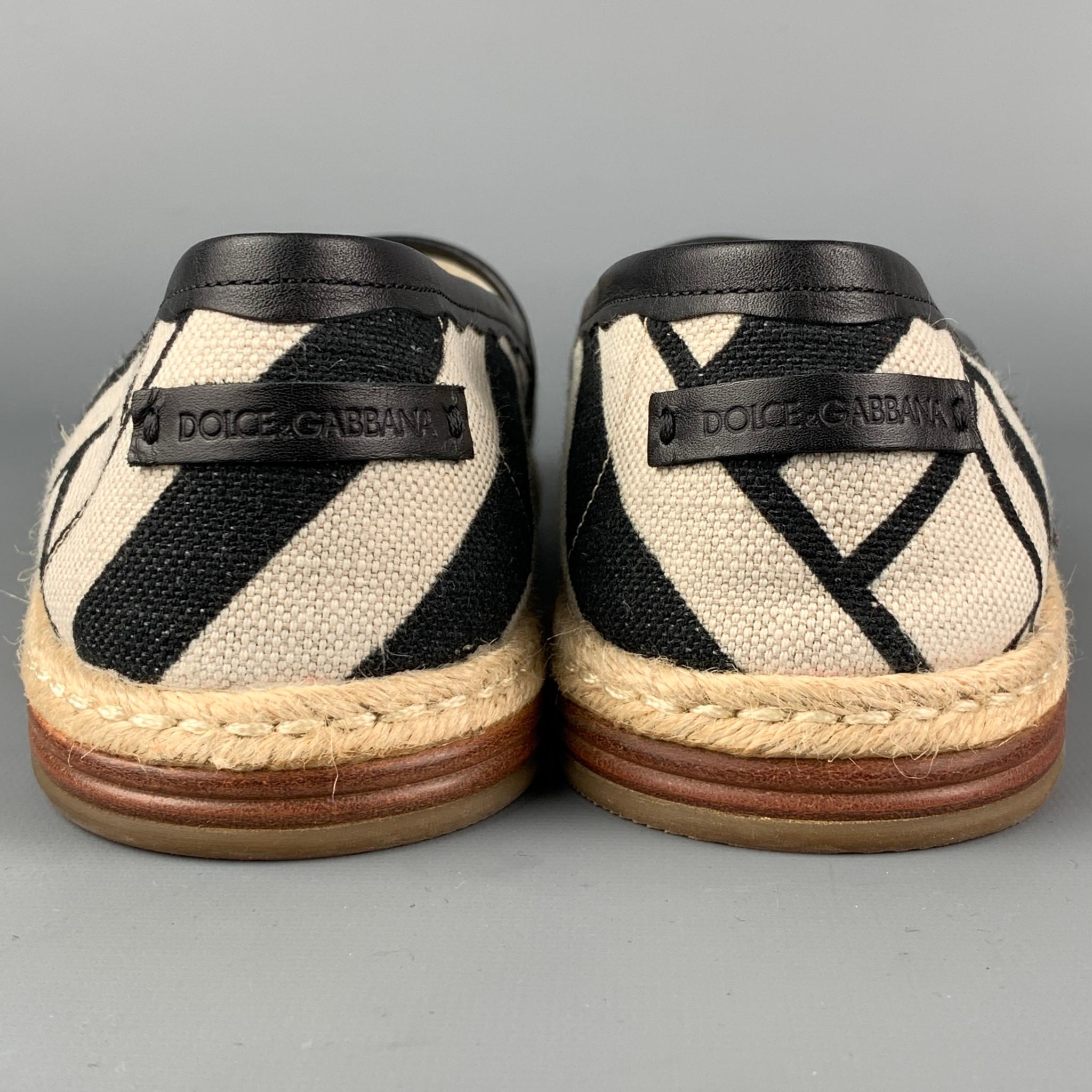 Men's DOLCE & GABBANA Size 9 Off White & Black Stripe Canvas Espadrille Loafers