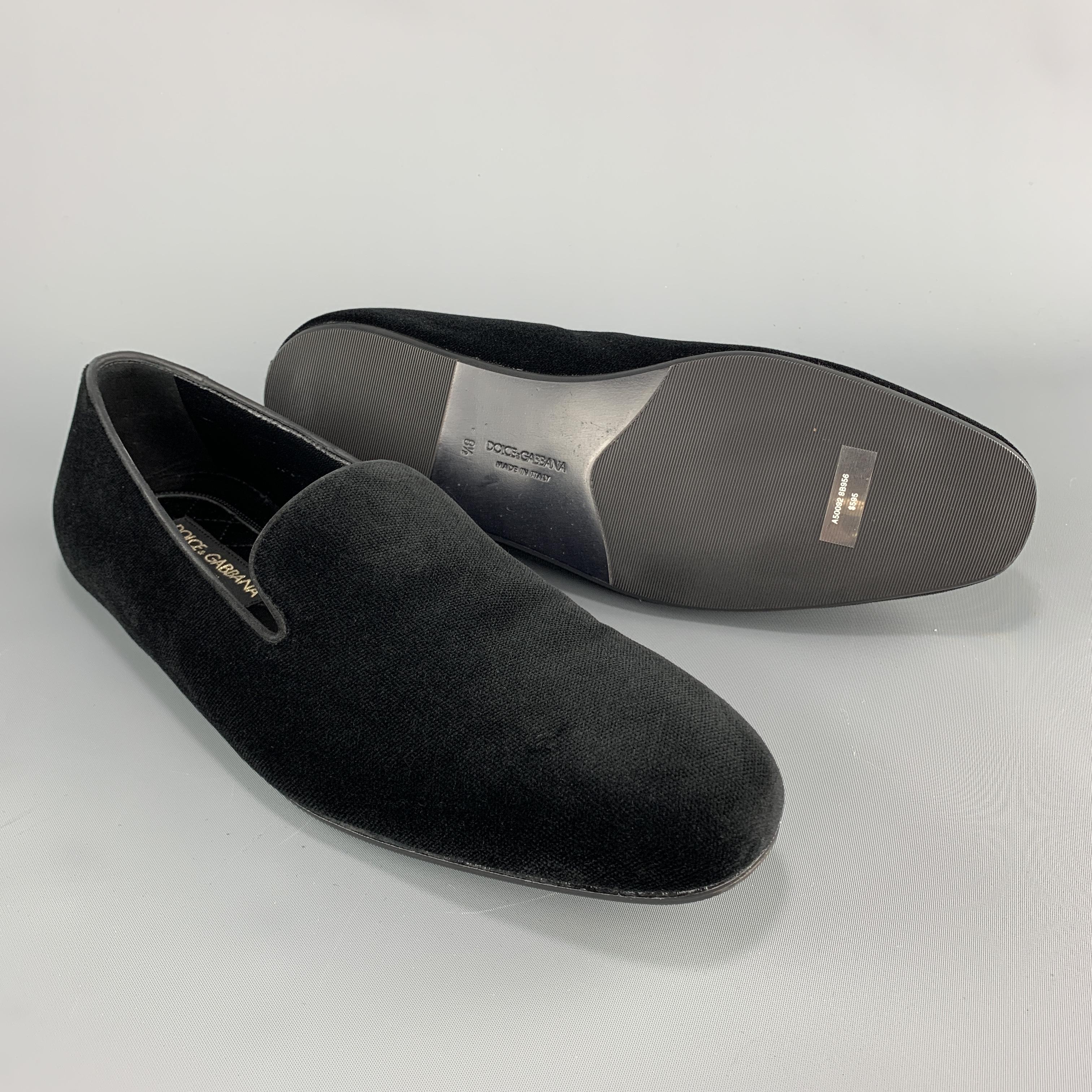 Men's DOLCE & GABBANA Size 9.5 Black Velvet Slipper Loafers