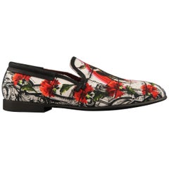 DOLCE 
GABBANA Size 9.5 Black 
White Print Canvas Slip On Loafers
