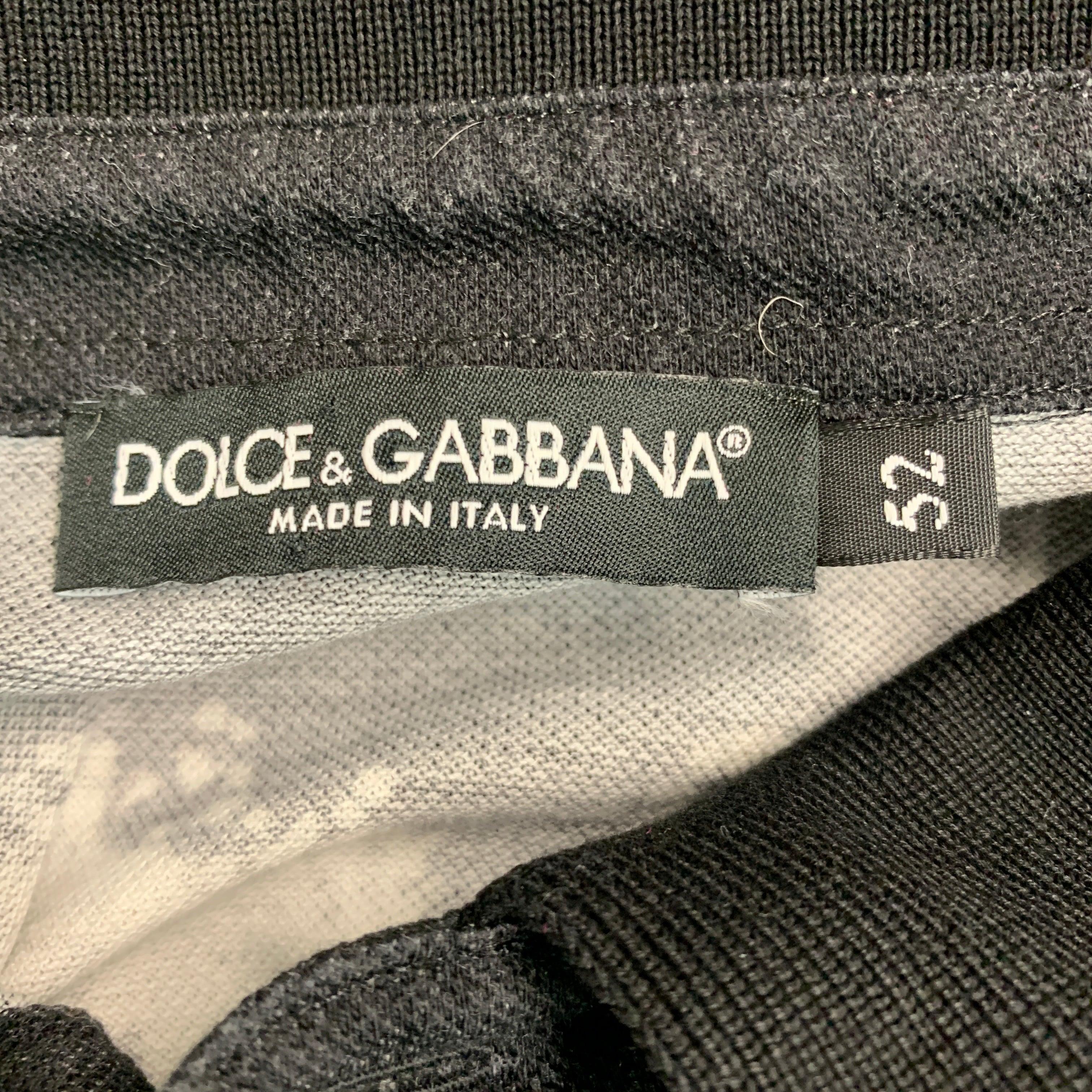 DOLCE & GABBANA Size L Black Grey Birds Cotton Buttoned Polo For Sale 1