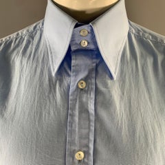 DOLCE & GABBANA Size L Blue Solid Cotton Long Sleeve Shirt
