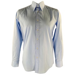 DOLCE & GABBANA Size L Blue Solid Cotton Long Sleeve Shirt