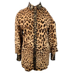 DOLCE & GABBANA Size L Brown Viscose Blend Leopard Sequin Trim Snaps Shirt