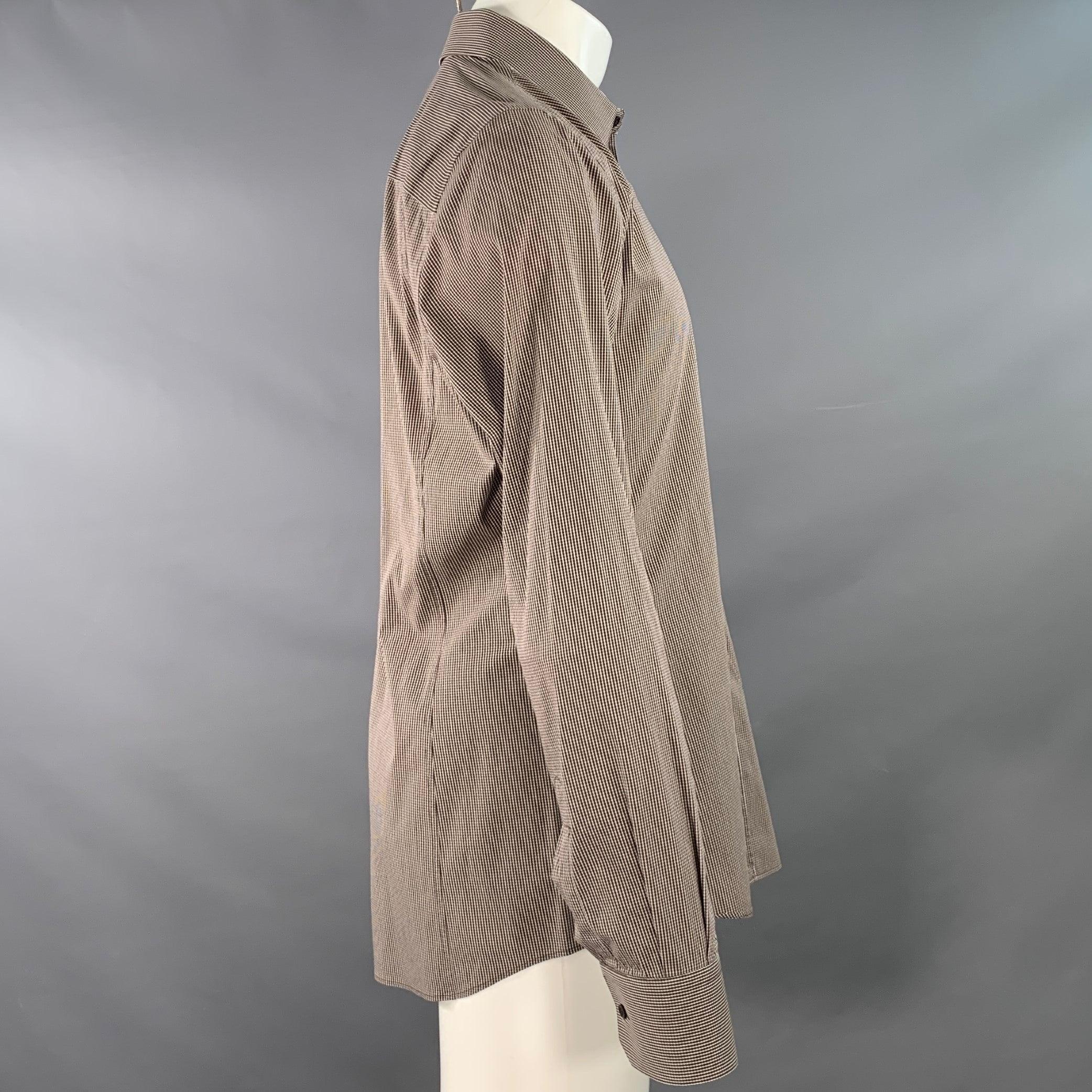 Marrone DOLCE & GABBANA Camicia a maniche lunghe in misto cotone con colletto spalmato, marrone e bianco, taglia L.L.A. in vendita