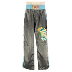 DOLCE & GABBANA Größe L Grau Blau Muay Thai bestickte Nylon-Hose