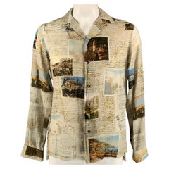 DOLCE 
GABBANA Size L Multi-Color See Through Picture Long Sleeve Shirt