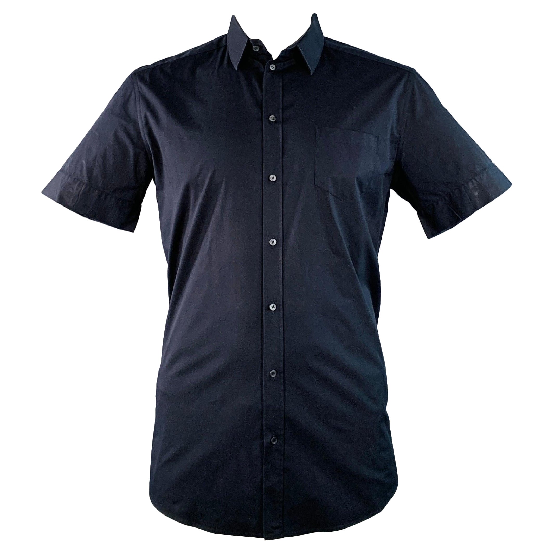 DOLCE 
GABBANA Size L Navy Cotton Blend One Pocket Short Sleeve Shirt