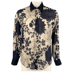 DOLCE 
GABBANA Size L Taupe 
Black Floral Cotton Tailored Fit Shirt