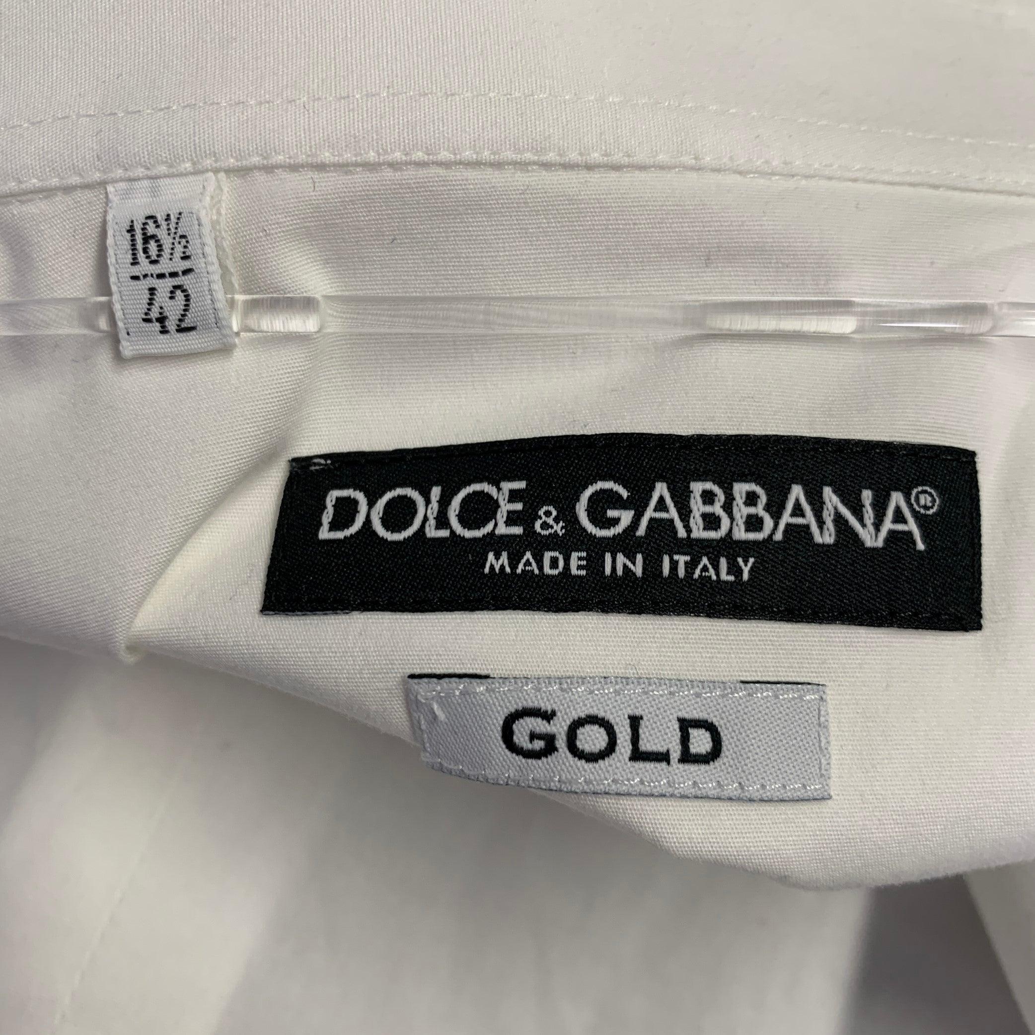 Dolce & Gabbana Size L White Cotton Blend Button Up Long Sleeve Shirt (chemise à manches longues en coton mélangé blanc) Pour hommes en vente