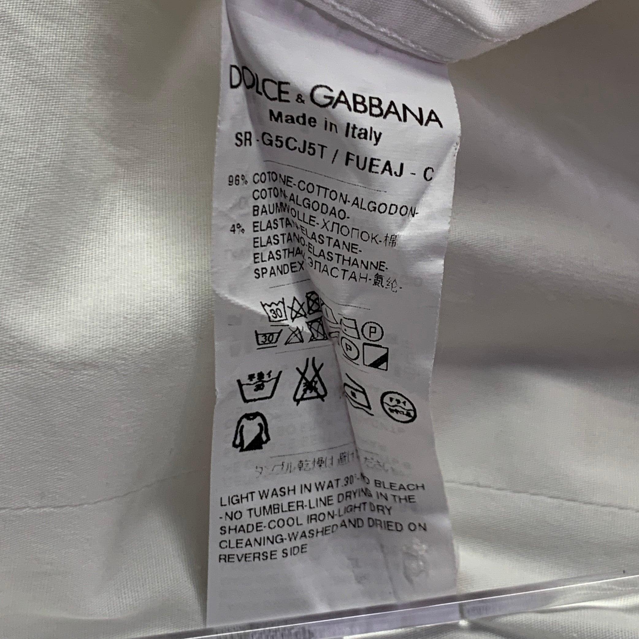Dolce & Gabbana Size L White Cotton Blend Button Up Long Sleeve Shirt (chemise à manches longues en coton mélangé blanc) en vente 1