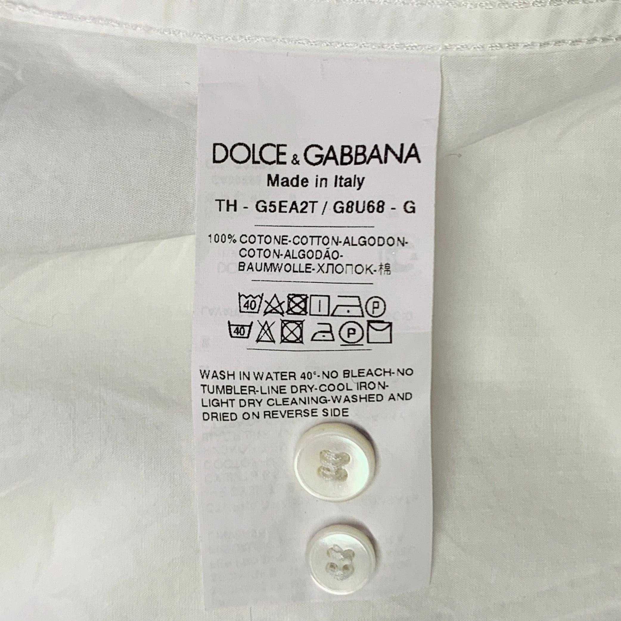Dolce & Gabbana Size L White Cotton Button Up Long Sleeve Shirt (Chemise à manches longues en coton blanc) Pour hommes en vente