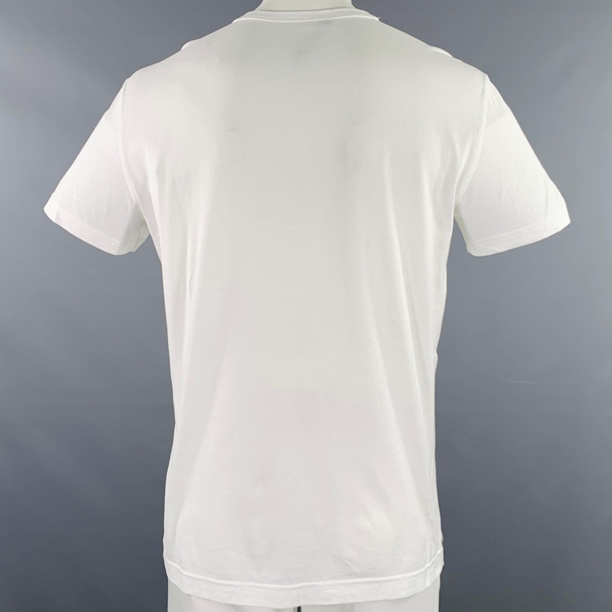 DOLCE & GABBANA Size L White Cotton Logo Patch Crew Neck T-shirt In Excellent Condition In San Francisco, CA