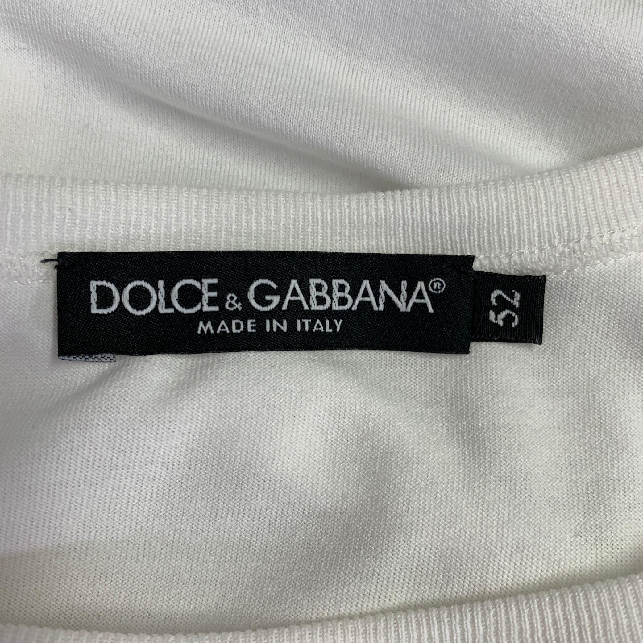 Men's DOLCE & GABBANA Size L White Cotton Logo Patch Crew Neck T-shirt