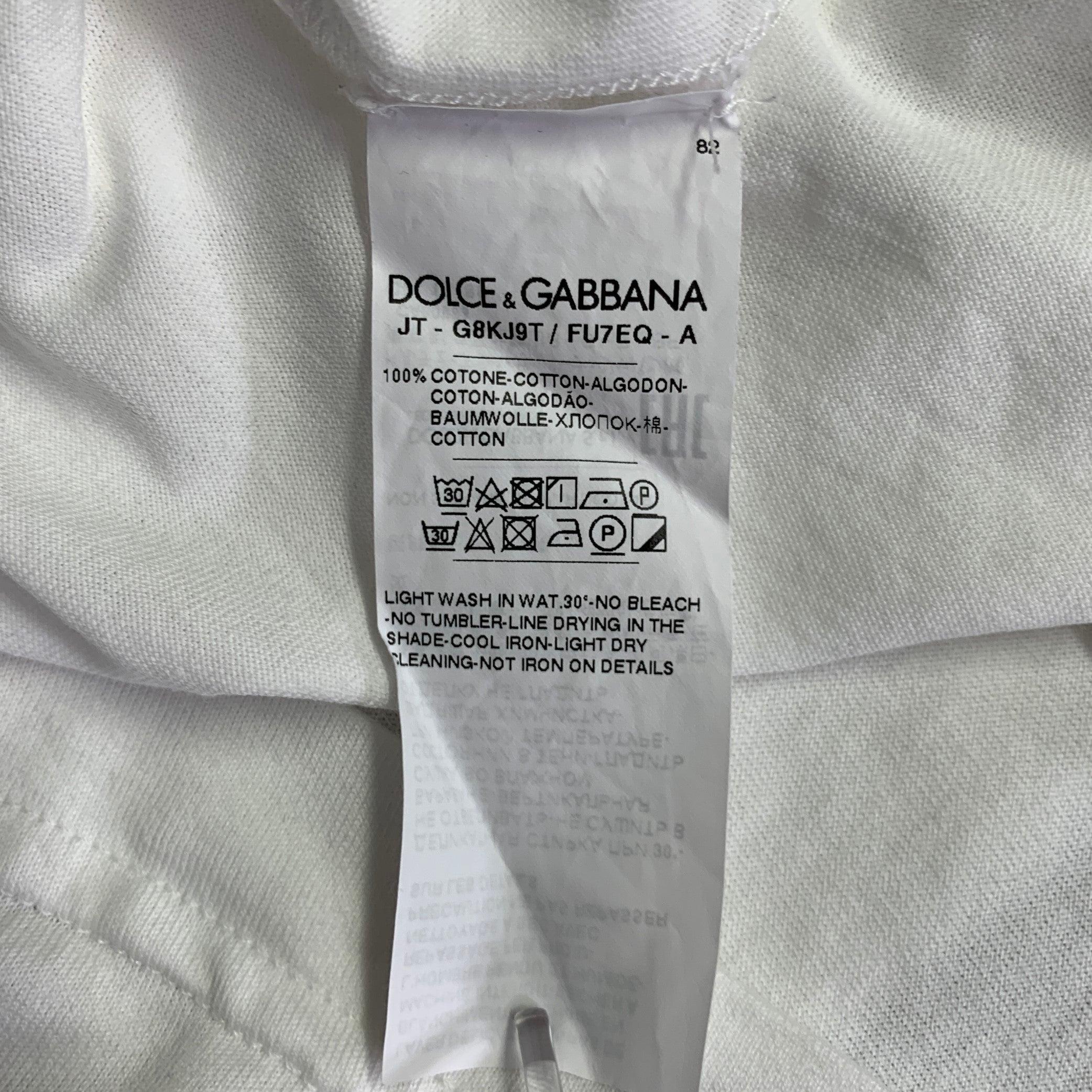 DOLCE & GABBANA Size L White Cotton Logo Patch Crew Neck T-shirt 1
