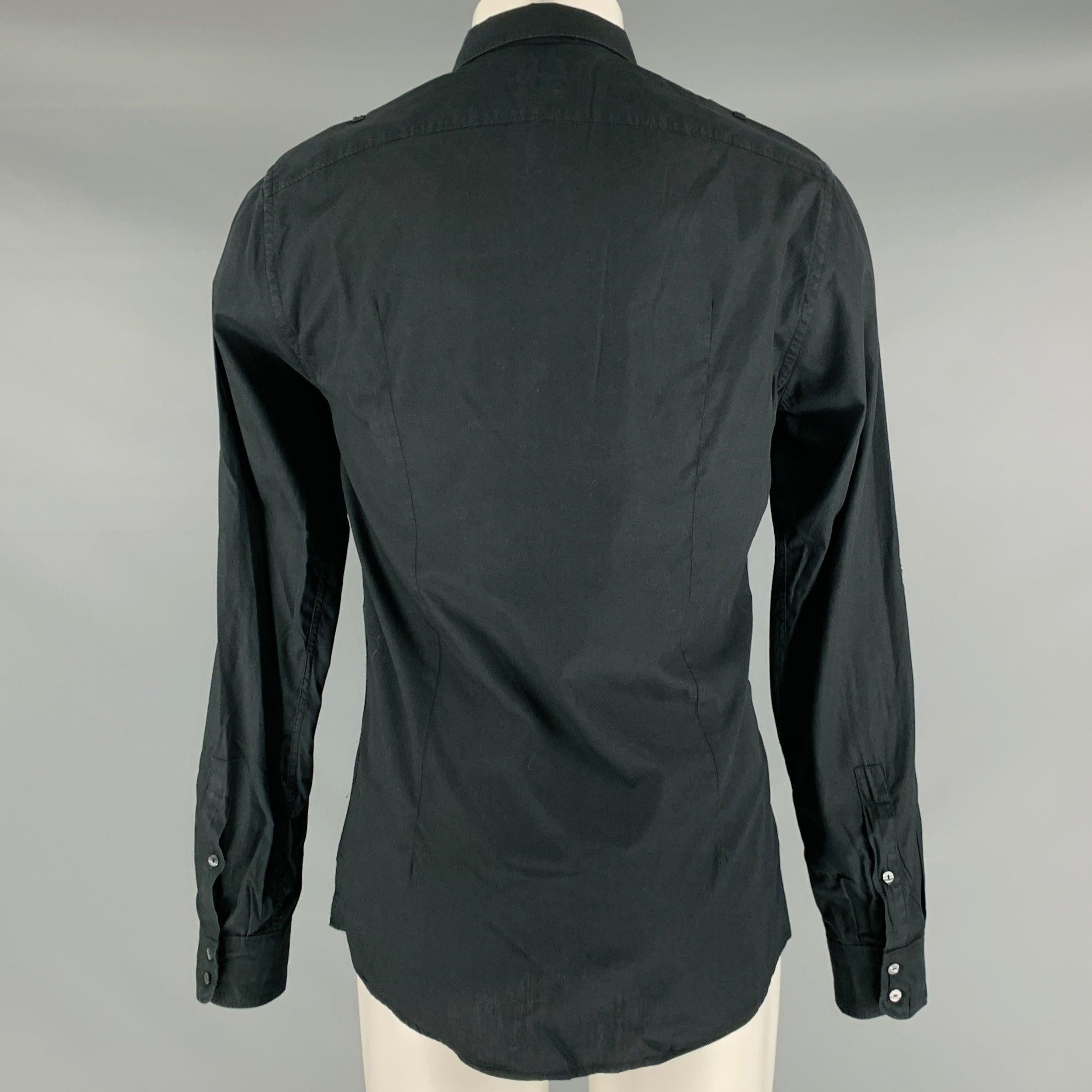 Men's DOLCE & GABBANA Size M Black Cotton Epaulettes Long Sleeve Shirt For Sale