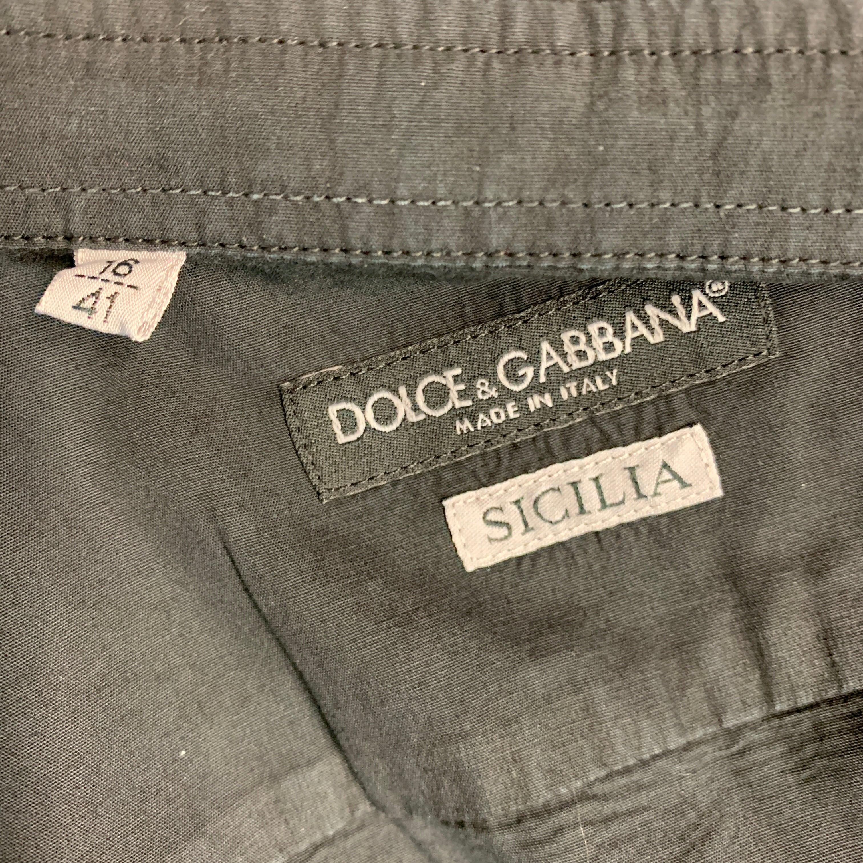 DOLCE & GABBANA Size M Black Cotton Epaulettes Long Sleeve Shirt For Sale 1