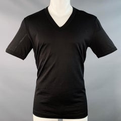 DOLCE & GABBANA Größe M Schwarzes Baumwoll-Jersey-T-Shirt mit V-Ausschnitt