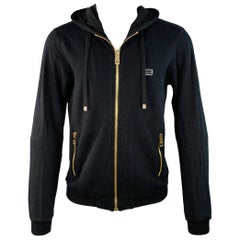 DOLCE & GABBANA Size M Black Gold Cotton Cashmere Hooded Sweatshirt