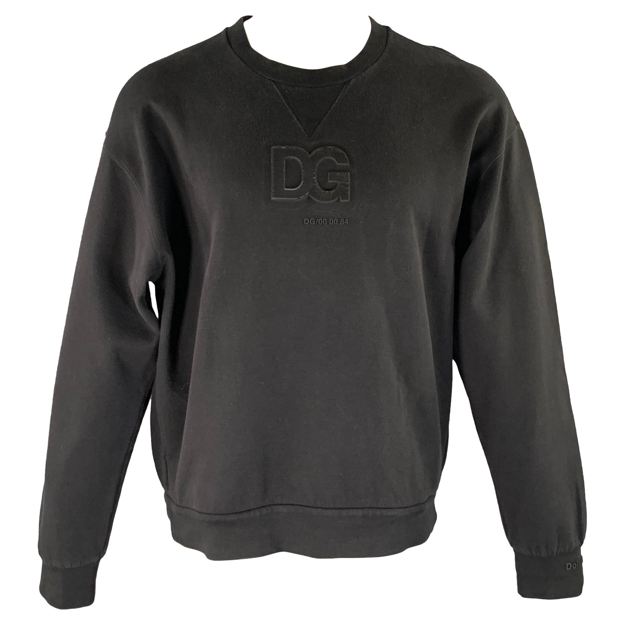 DOLCE & GABBANA Size M Black Logo Cotton Blend Crew-Neck Sweatshirt