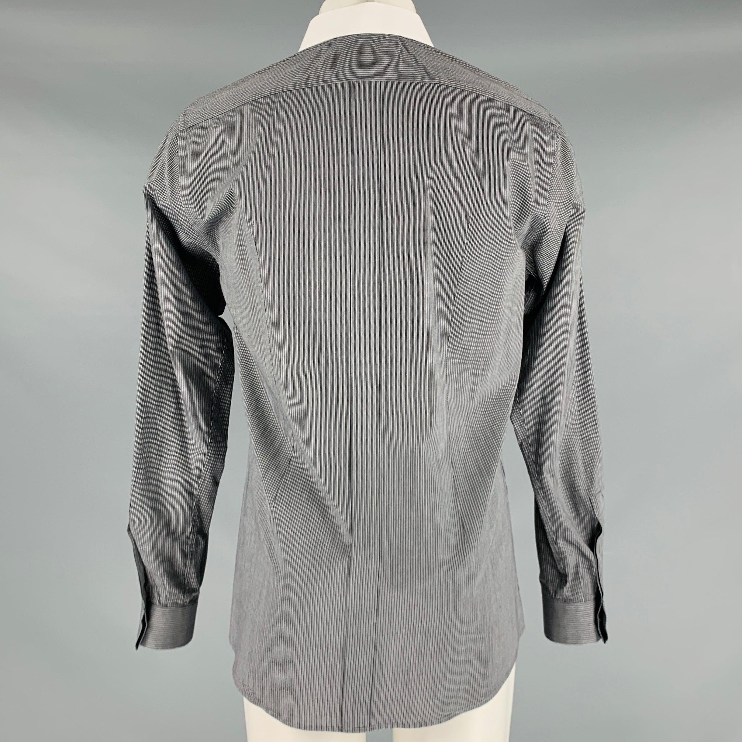 Men's DOLCE & GABBANA Size M Black White Pinstripe Cotton Button Up Long Sleeve Shirt For Sale