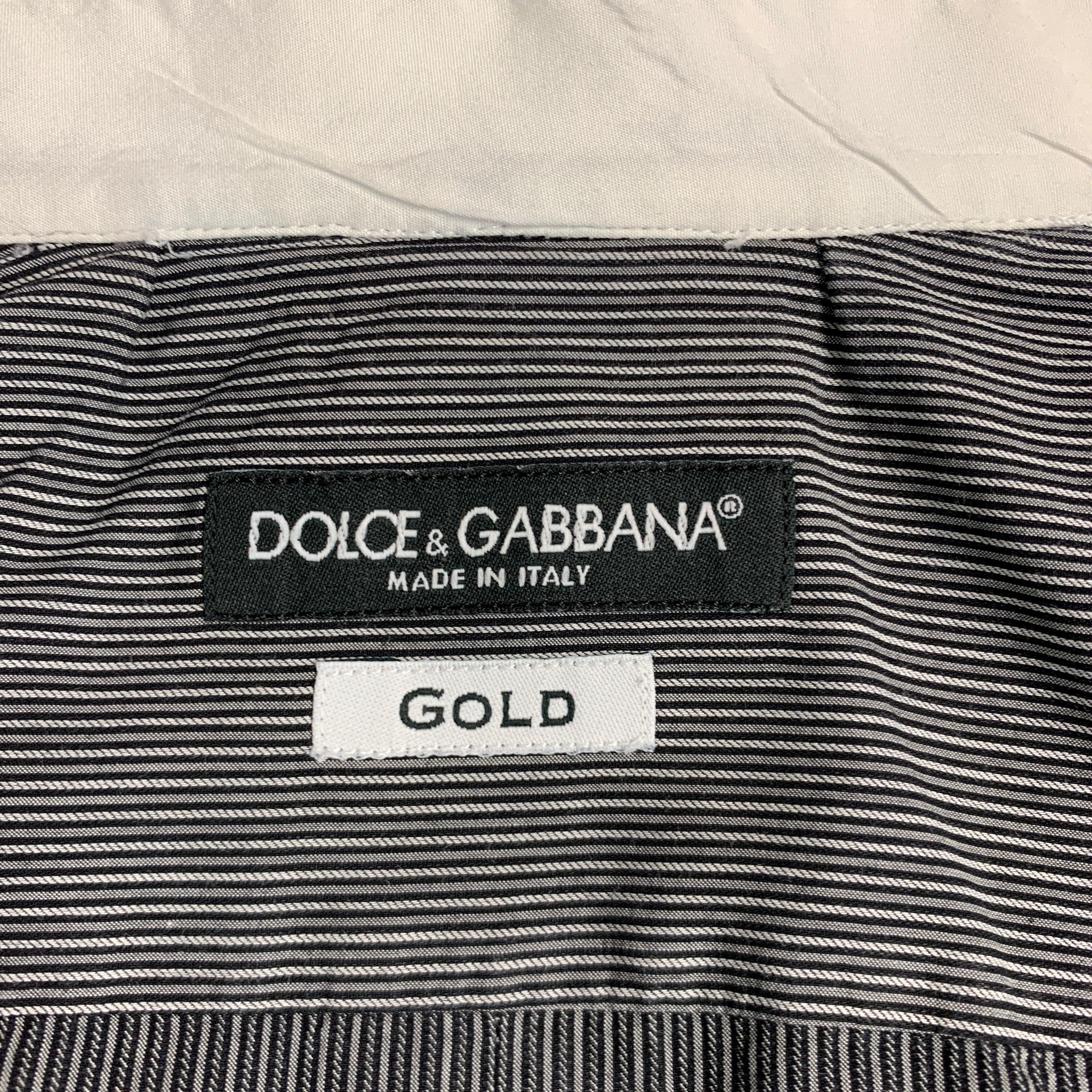 DOLCE & GABBANA Size M Black White Pinstripe Cotton Button Up Long Sleeve Shirt For Sale 1