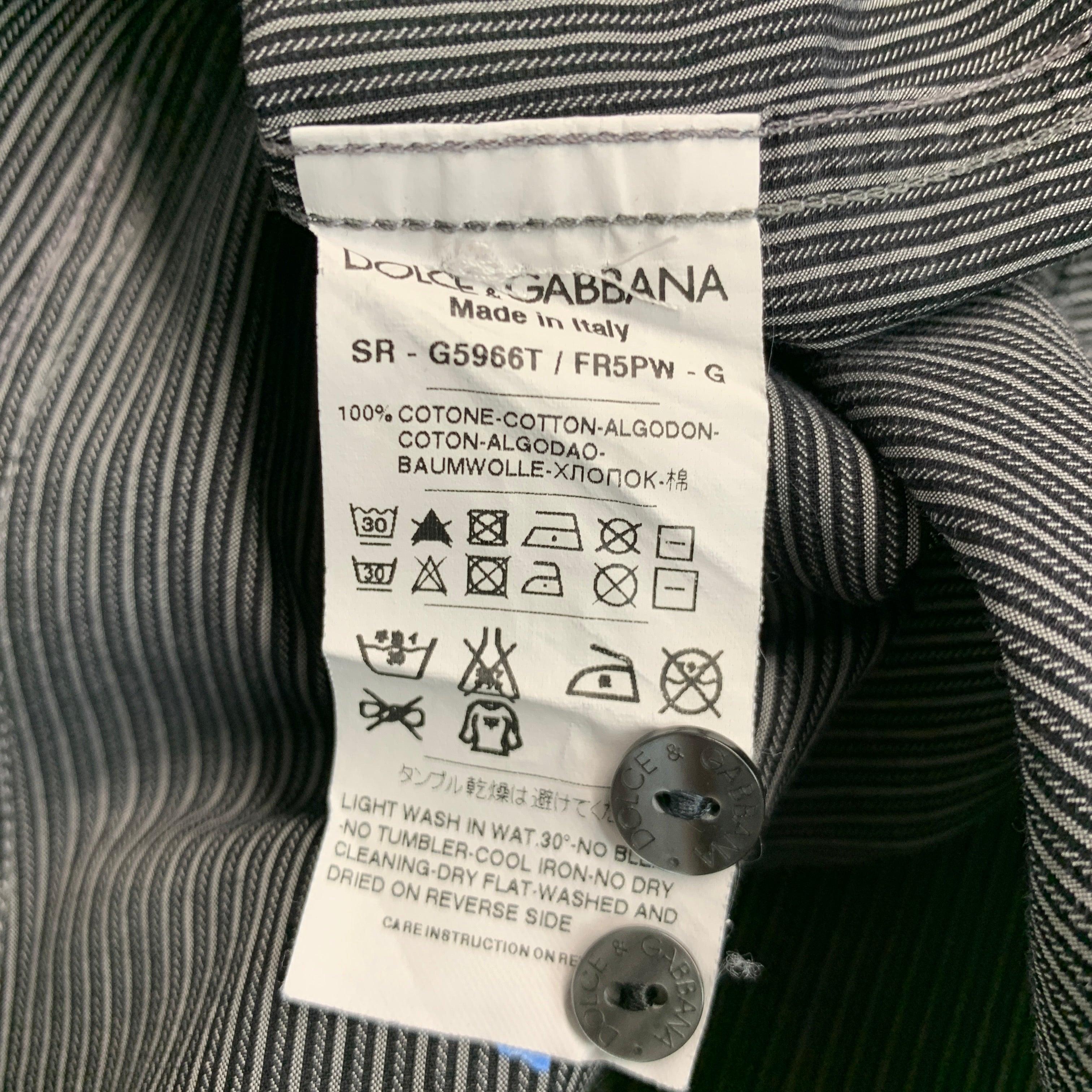 DOLCE & GABBANA Size M Black White Pinstripe Cotton Button Up Long Sleeve Shirt For Sale 2