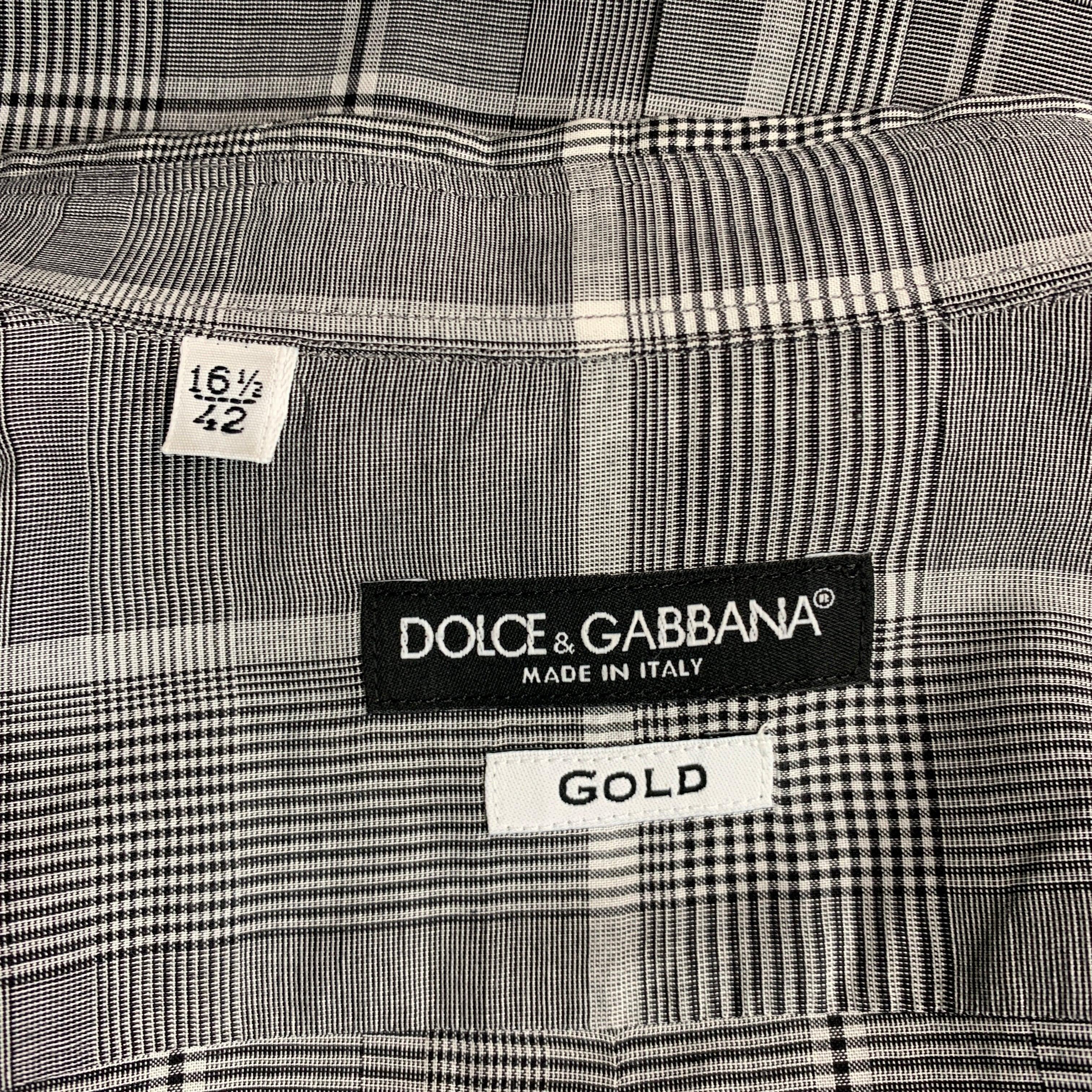 Men's DOLCE & GABBANA Size M Black White Plaid Cotton Button Up Long Sleeve Shirt For Sale