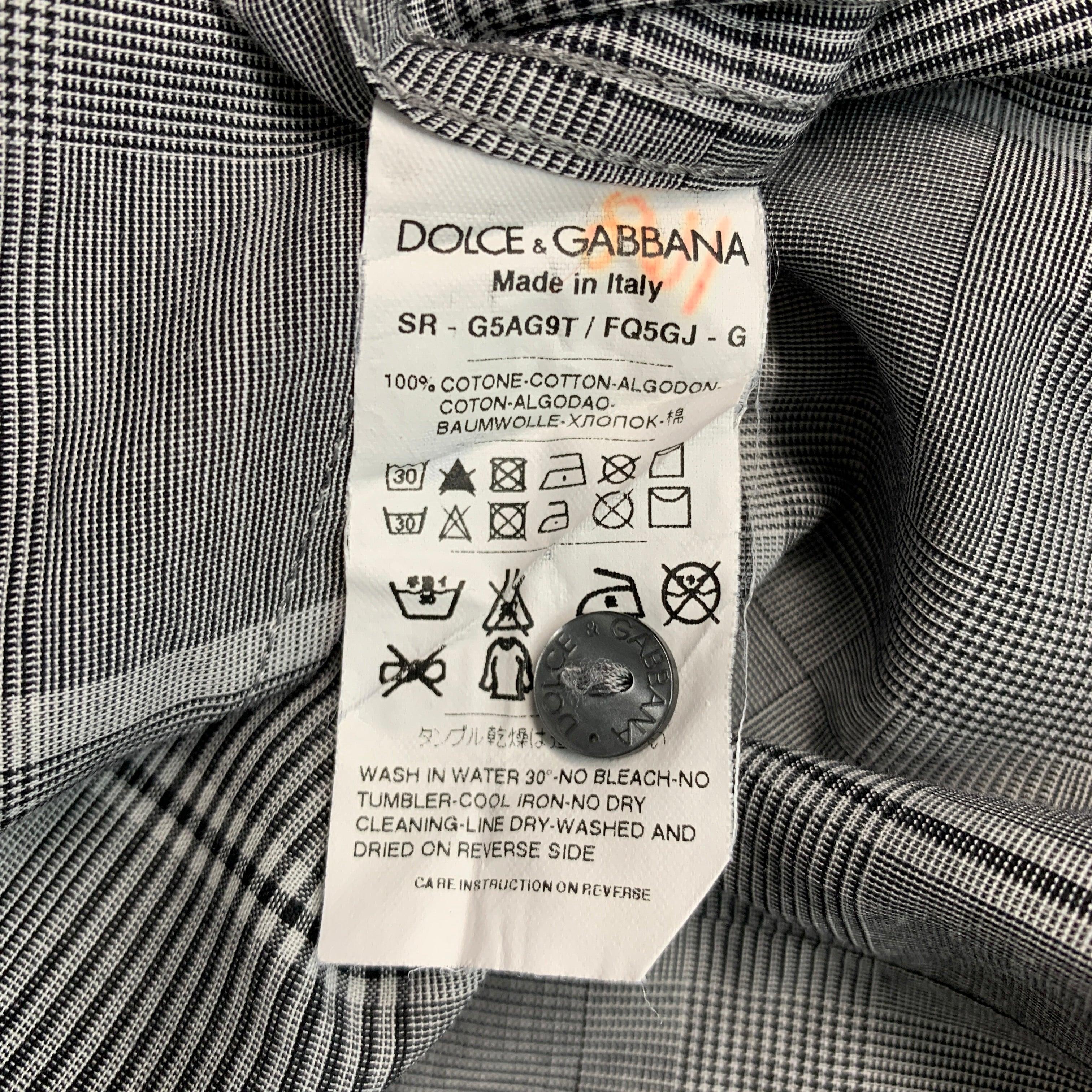 DOLCE & GABBANA Size M Black White Plaid Cotton Button Up Long Sleeve Shirt For Sale 1