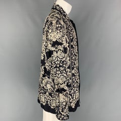 DOLCE & GABBANA Size M Black White Print Silk Button Up Long Sleeve Shirt