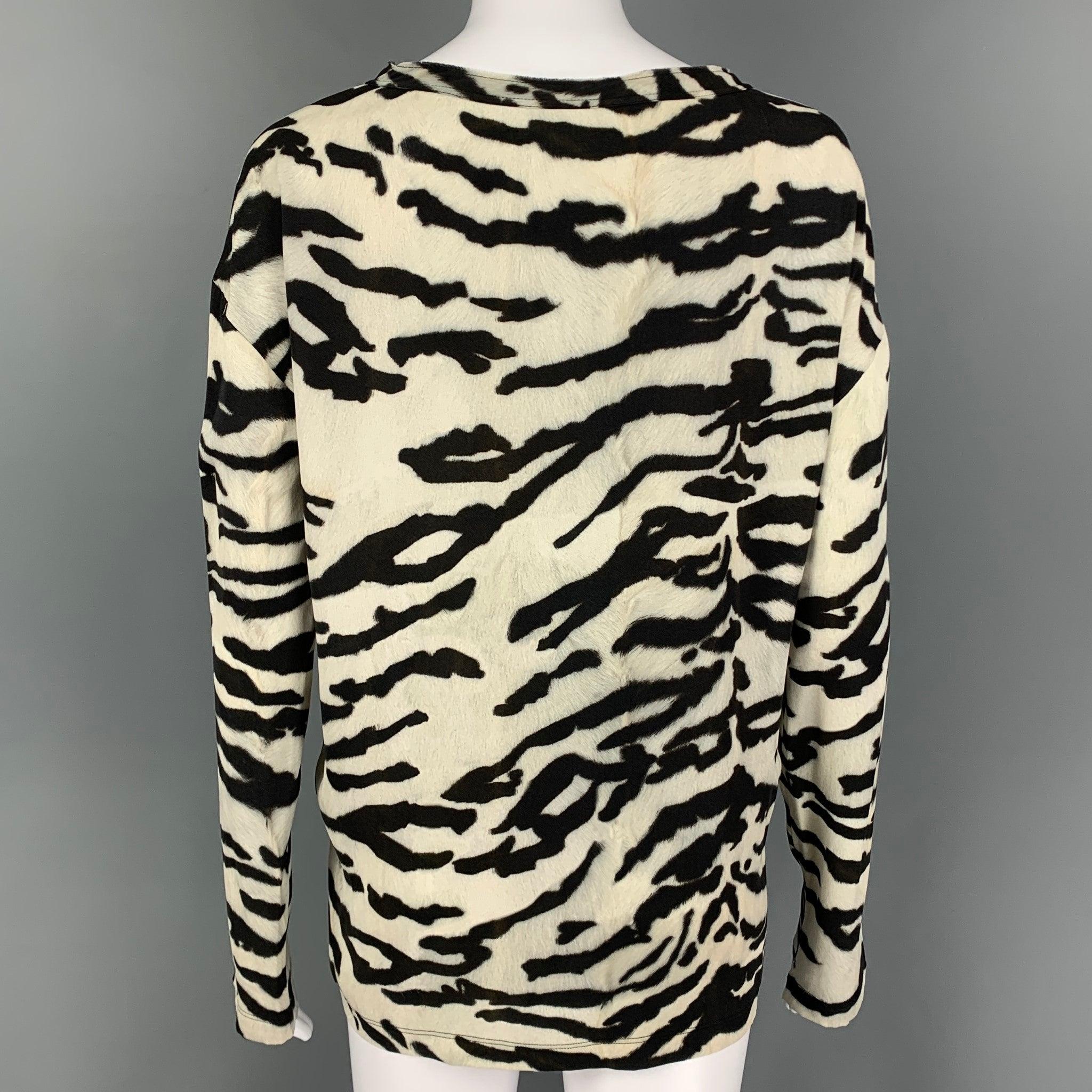 DOLCE & GABBANA Taglia M Nero Bianco Seta Stampa Animale Top Casual In condizioni buone in vendita a San Francisco, CA
