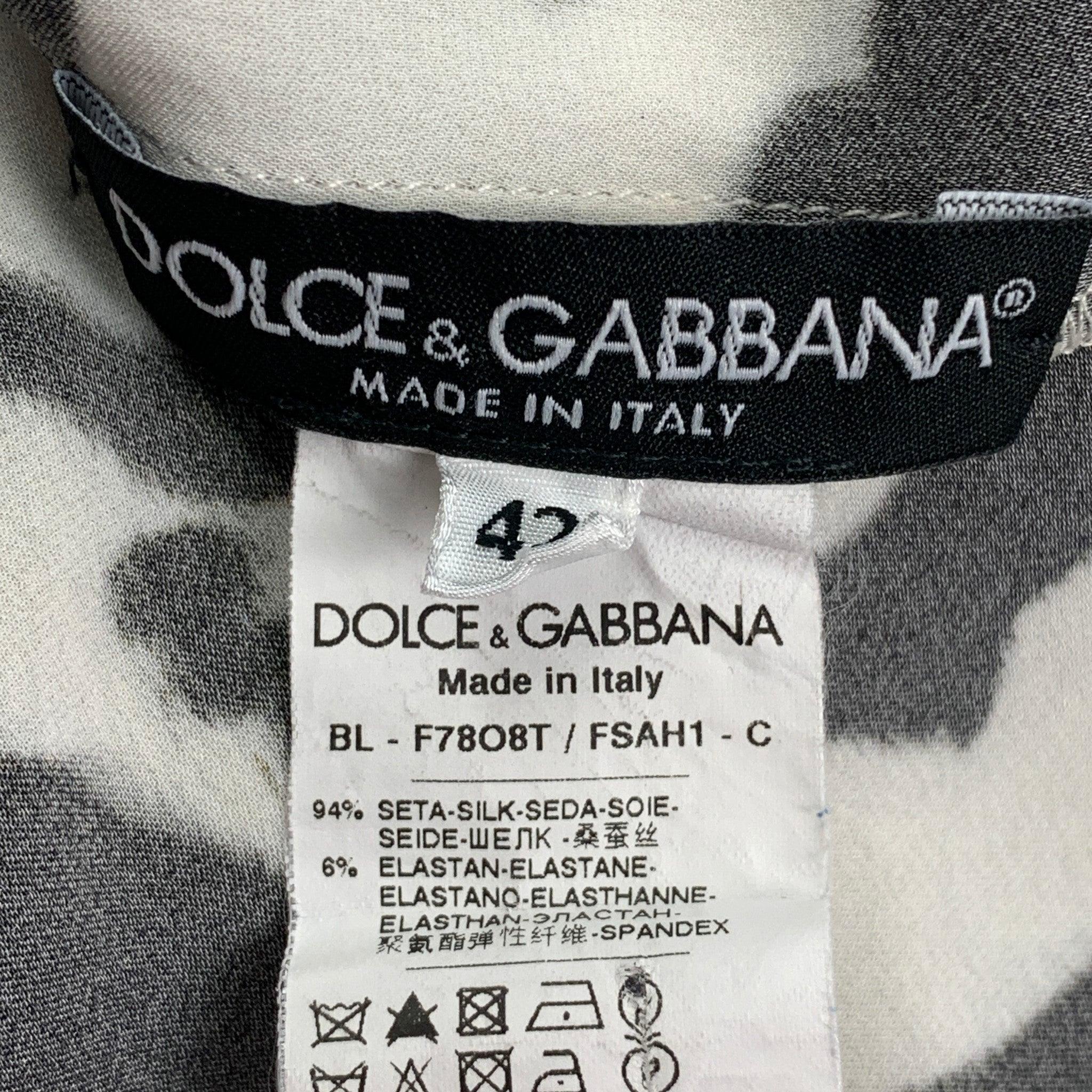 Women's DOLCE & GABBANA Size M Black White Silk Animal Print Casual Top For Sale