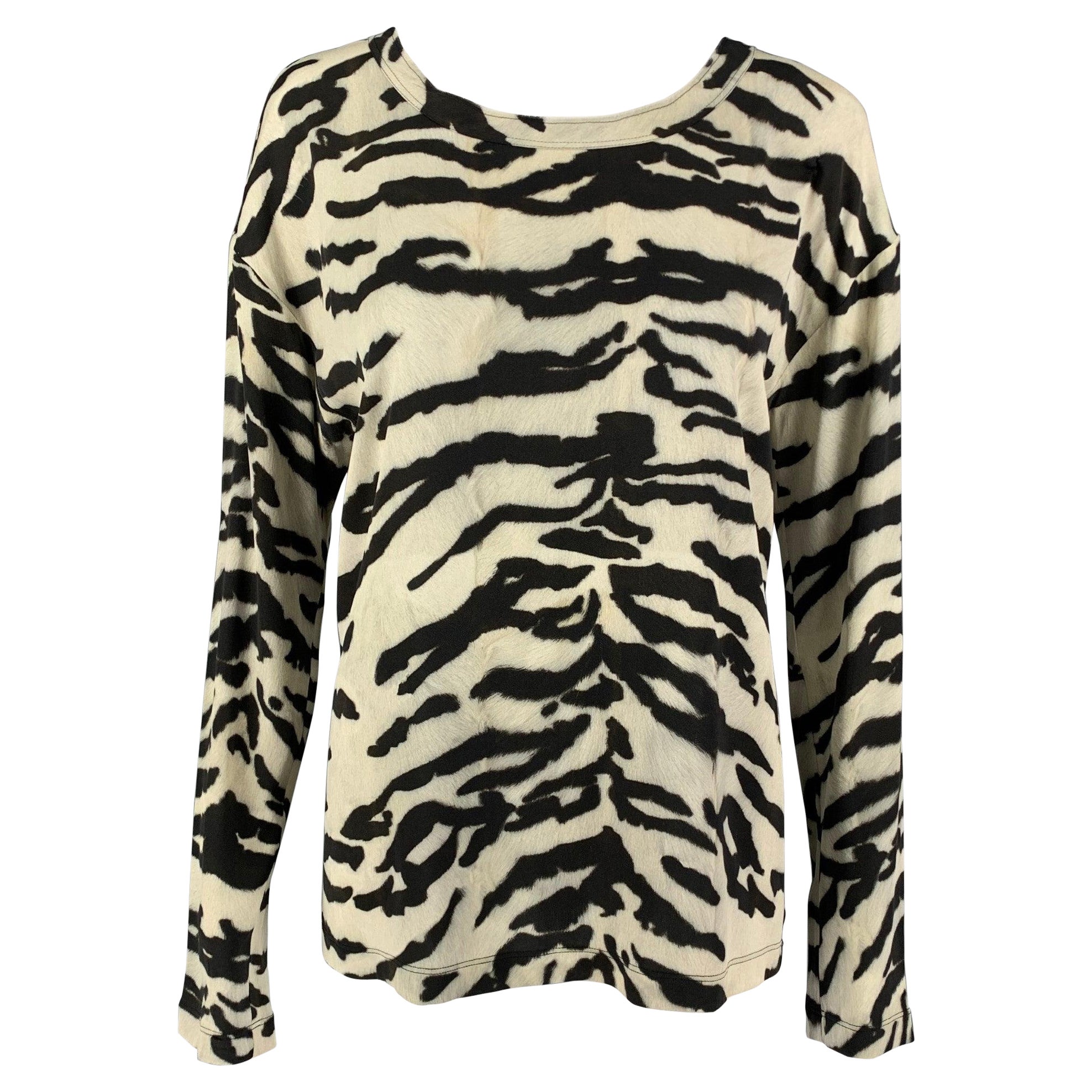 DOLCE & GABBANA Casual Top aus schwarzer und weißer Seide mit Tierdruck, Größe M
